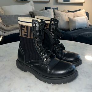 Fendi Black Leather Combat Boots
